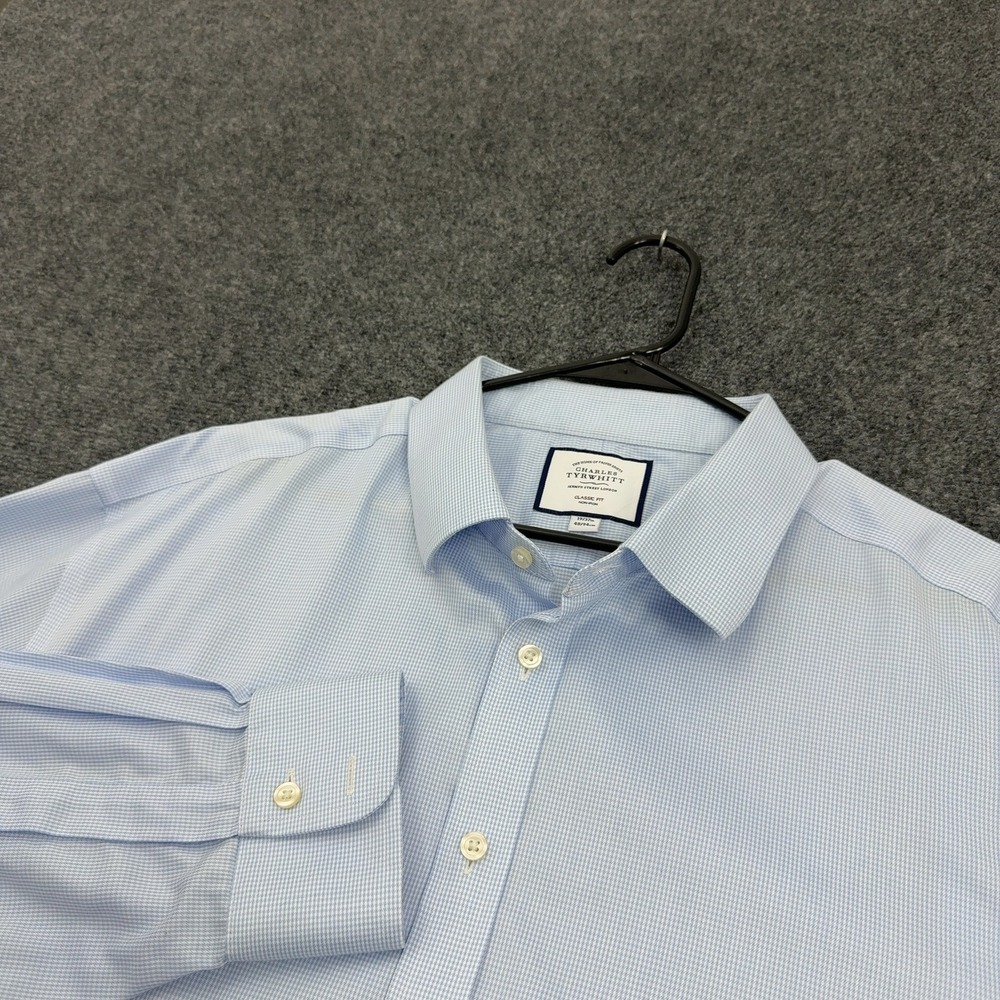 Charles Tyrwhitt Shirt Mens 19 Blue Cotton Non-Iron Classic Fit Business Casual